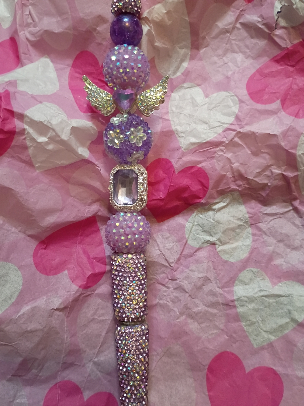 Lavender Crystal Beaded Charm Pen - Unbranded